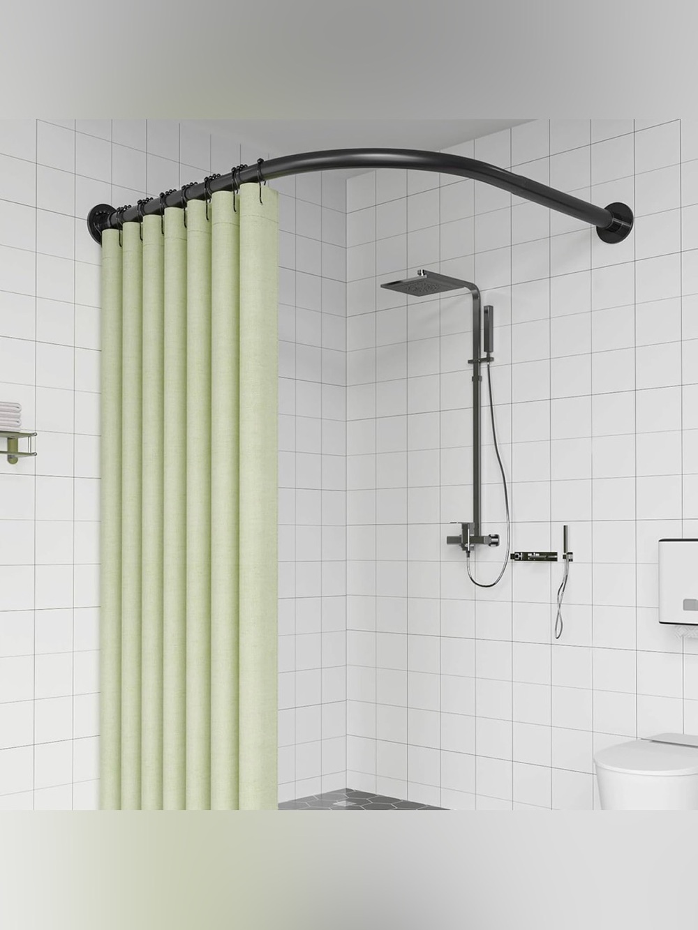 New Black Metal Adjustable Corner Shower Curtain Rod Stretchable L Shape 35”-51”